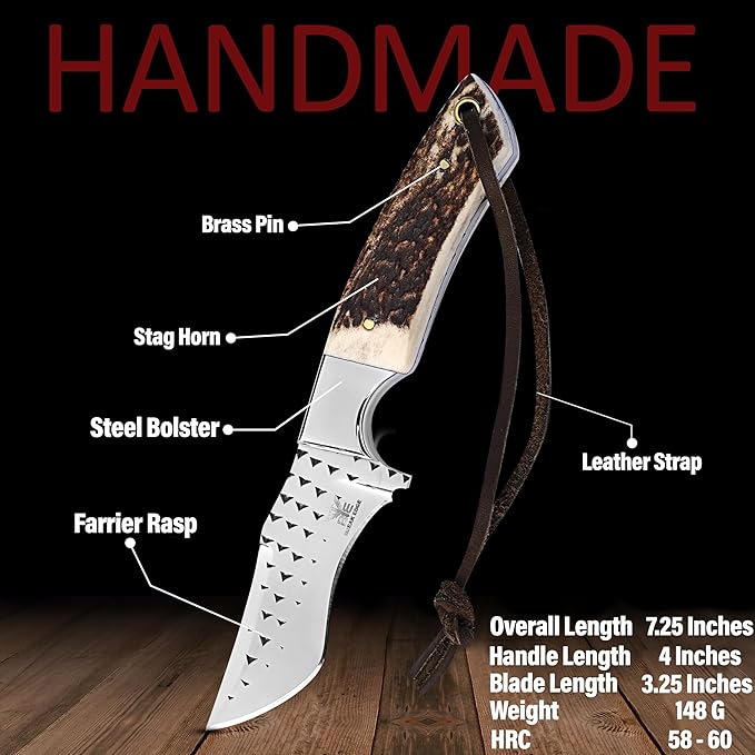 Premium Skinner Cow Boy Knife Fixed Blade Deer Antler Hunting Knife With Leather Sheath Best Gift for Boy Friend.