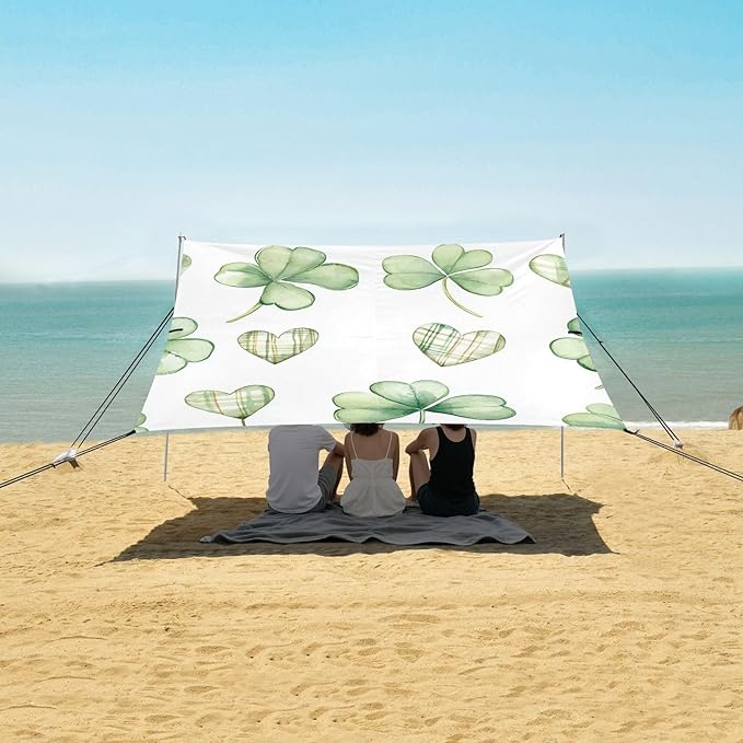 ALAZA St. Patricks Day Clover Leaves Heart Beach Tent Sun Shelter Portable Canopy Sunshade for Outdoor Camping Picnics Backyard Fun 10x9 ft