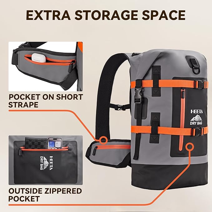 HEETA Dry Bags Waterproof Backpack 40L for Men &amp Women Roll Top Heavy Duty Cushioned Hiking Backpack for Kayaking Boating Paddle Boarding Fishing Travel Camping Beach Vacation Cruise Ship Essenti