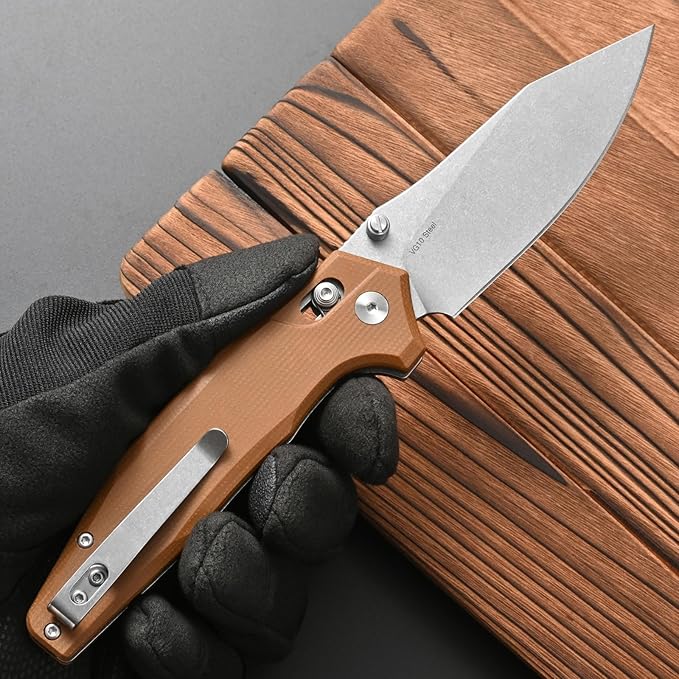 FF20 Folding Pocket KnifeVG10 Steel Blade G10 Handle EDC Tool Knife for Outdoor Camping Hunting Fishing Working(Brown)