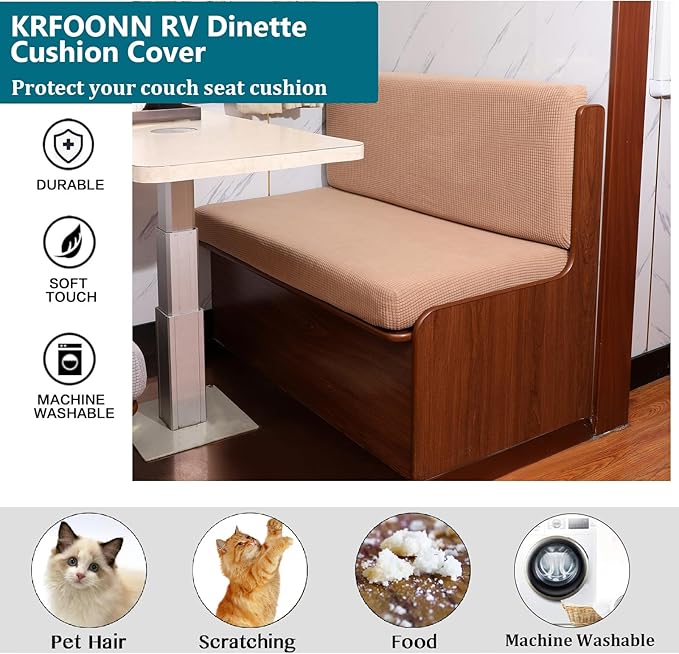 KRFOONN RV Dinette Cushion Covers Stretch Camper Cushions Cover Replacement Couch Cushion Slipcovers Washable Loveseat Slipcovers for Travel Trailer Couch (2 Backrest Cover &amp 2 Bench Cover Brown)