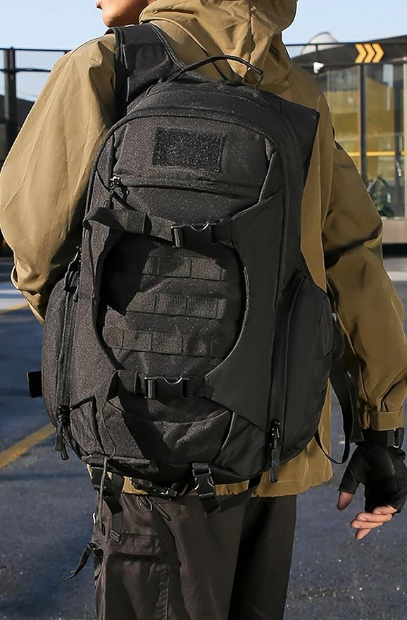 Tactical Molle Backpack for Men 45L Hiking Travel Military Motorcycle Backpack (Black)