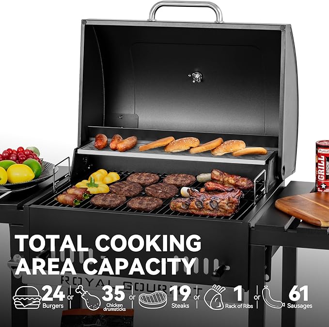 Royal Gourmet CD1824ET Movable Charcoal BBQ Grill with Foldable Side Tables Outdoor Barbecue Grill with 470 Sq. In. Cooking Area for Outdoor Picnic and Camping Grilling Black
