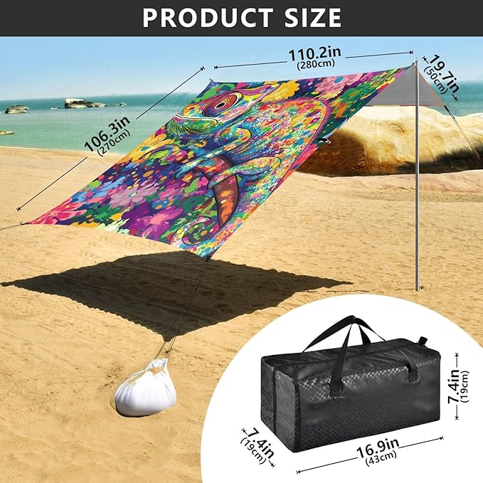 Beauty Chameleon2 Beach Tent &amp Canopy UPF50+ Protection Lightweight Sun Shelter with Sandbags &amp Sand Shovel for Family Trips Picnics &amp Camping