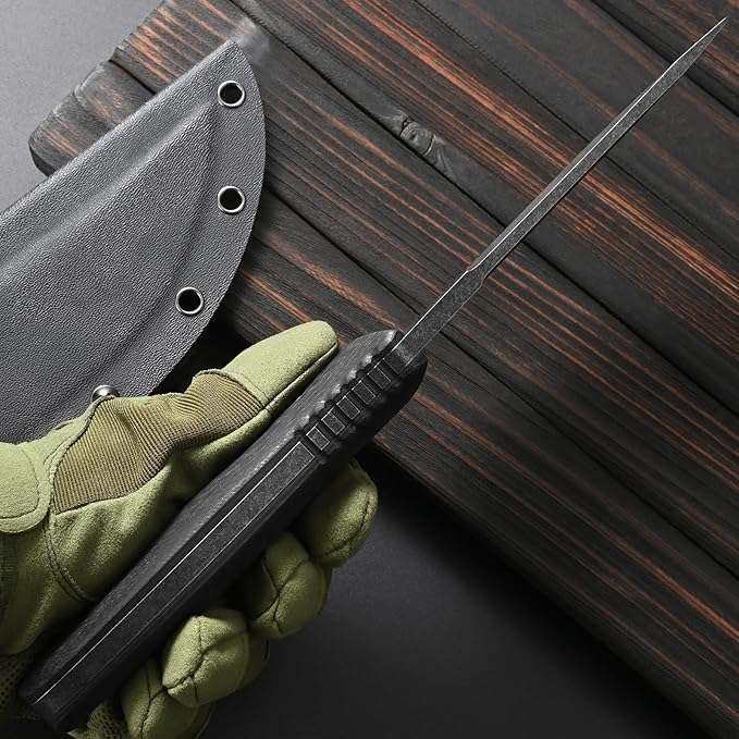 Sitivien ST31 Fixed Blade Knife N690 Black Stonewashed Steel Blade Carbon Fiber Handle Full Tang EDC Straight Knife for Outdoor Working Camping Hunting Fishing(Black)