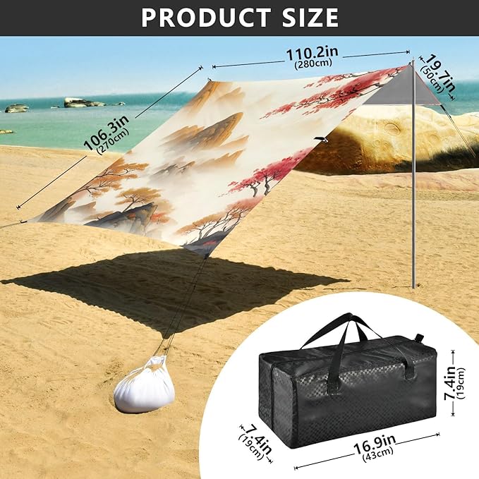 Beach Canopy with Windproof Ropes &amp Sandbags Beach Tent Sun Shade Sun Shelter for Camping Trips Fishing Backyard Fun or Picnics Landscape
