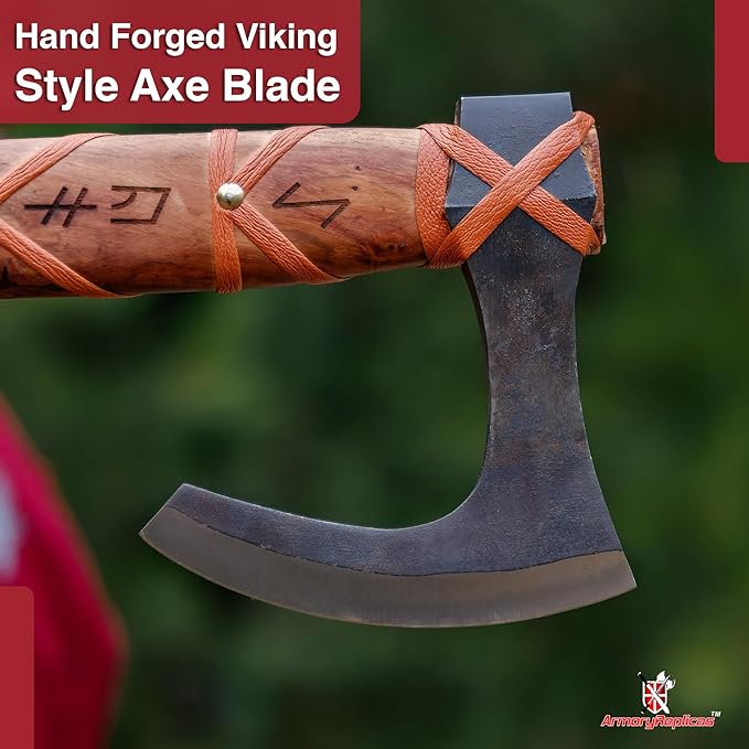 Armory Replicas™ Sunny Blaze Viking Bearded Axe – 22.5 Hand Forged High Carbon Steel Axe with Sheesham Wood Handle &amp Runes