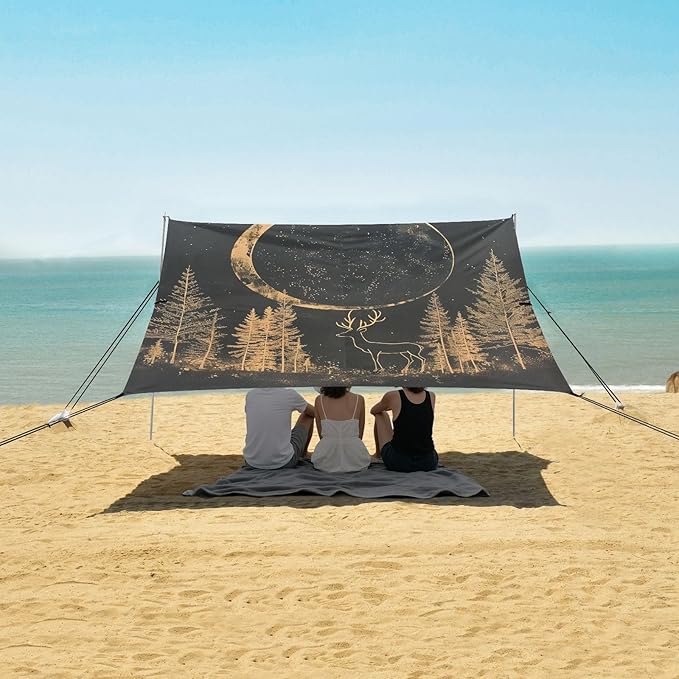 ALAZA Moon Deer in Forest on Black Beach Tent Sun Shelter Portable Canopy Sunshade for Outdoor Camping Picnics Backyard Fun 10x9 ft