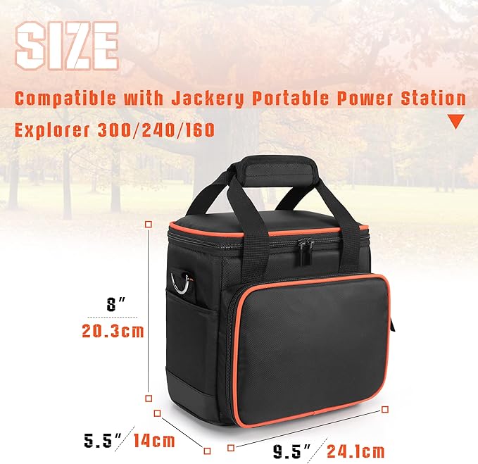 Trunab Travel Carrying Bag Compatible with Jackery Explorer160/240/300 Portable Power Station Storage Case with Waterproof Bottom and Front Pockets for Charging Cable and Accessories