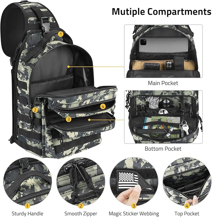 CVLIFE Tactical Sling Bag Backpack for Men Military Shoulder Sling Bag Molle Army Assault Detachable Tactical Bag with Bottle Holder Concealed Carry Daily Day Pack Work Bag for EDC Hiking Shadowstand