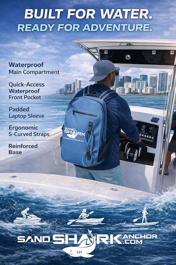 SandShark 25L Waterproof Backpack – IP67 Submersible Backpack with Airtight Zipper TPU Shell Laptop Sleeve – Waterproof Dry Bag for Boating Beach Swim Travel &amp Water Sports