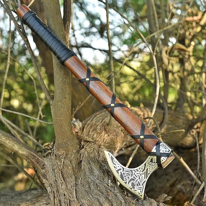 Custom Handmade Viking Axe Ragnar Wood Handle Carbon Steel with Leather Sheath(FM-03)