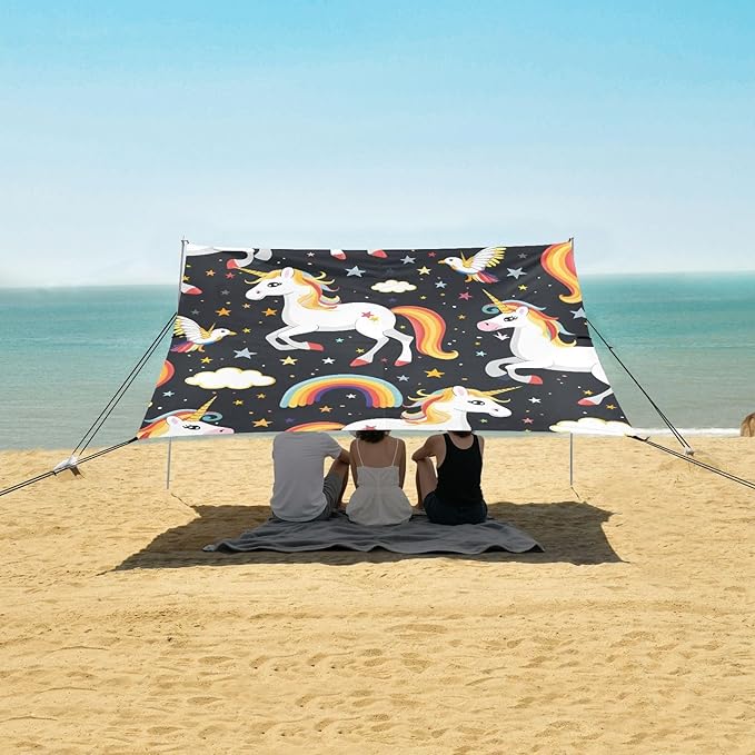ALAZA Unicorns Rainbows Pattern Beach Tent Sun Shelter Portable Canopy Sunshade for Outdoor Camping Picnics Backyard Fun 10x9 ft