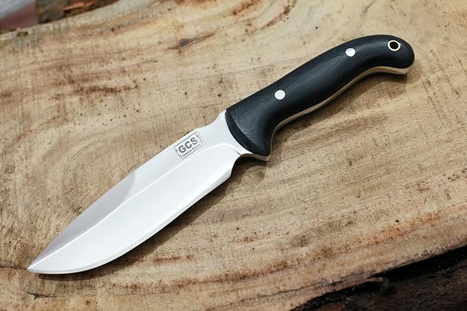 GCS Handmade D2 Steel Hunting Knife with Black Micarta Handle Full Tang Blade and Leather Sheath for Hunting Hunting Camping Survival EDC-GCS 947