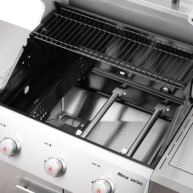 Monument Grills Outdoor Barbecue Stainless Steel 3 Burner Propane Gas Grill 48000 BTU Patio Garden Grill with Side Burner and Knob Controls Mesa305 with BBQ Cover