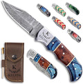 Custom Pocket Knife gifts for Men Personalized Damascus Folding Knife Engraved Gifts for Him Dad Boyfriend Husband Anniversary Groomsmen Gifts. Custom Knife for Camping Hunting Everyday Carry (