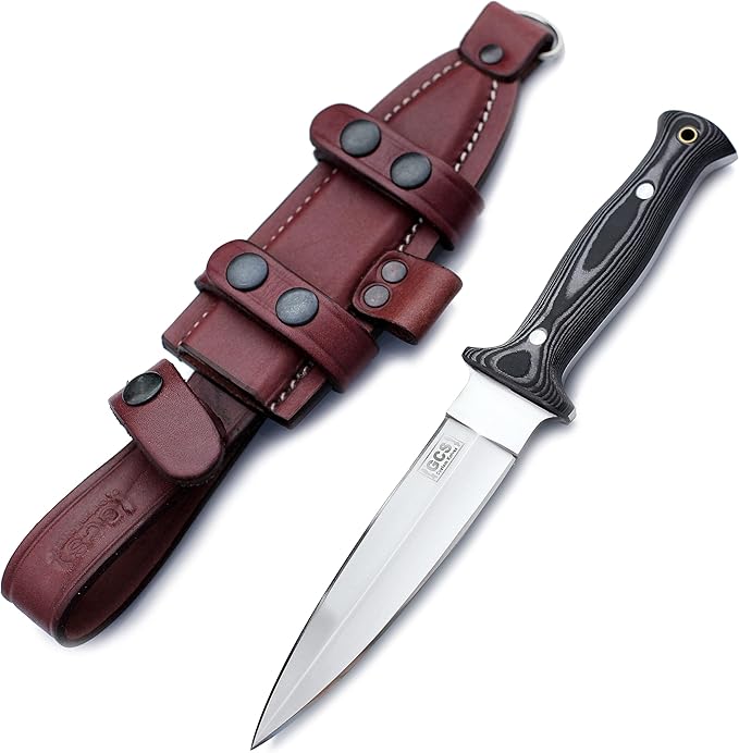 GCS Handmade Hunting Knife Full Tang Black Micarta Handle D2 Steel with Cowhide Right and Left Leather Sheath for Hunting Camping Bushcraft and EDC (GCS-165)