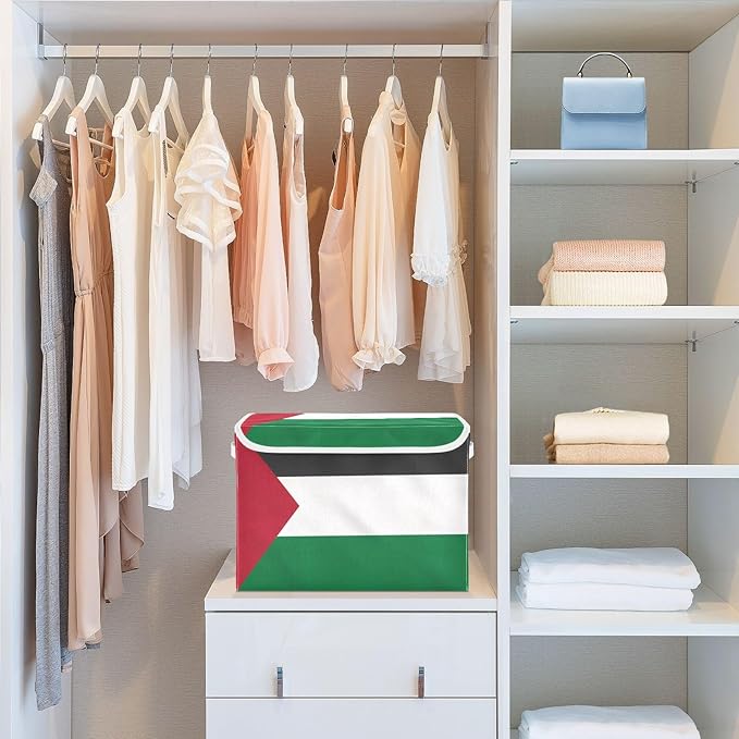 Palestine Flag Green Black Storage Bin with Lid Collapsible Bedroom Storage Closet Organizers and Storage for Home