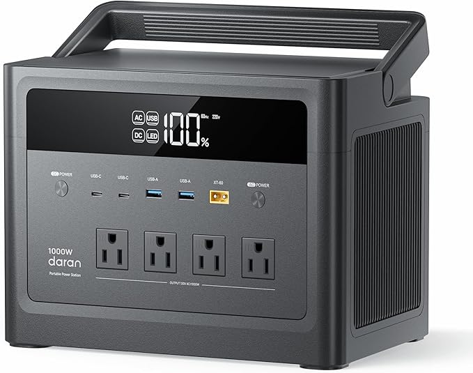 2026 Portable Power Station 1000W (Surge 2000W) 576Wh LiFePO4 Battery Solar Generator Power Bank 110V Pure Sine Wave AC Outlet with PD 100W USB-C Fast Charging for Home Use Hurricane Emergency RVs
