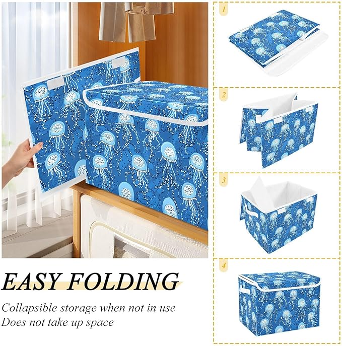 Storage Cube with Lid Octopus Blue Print 16.5×12.6×11.8 IN 1 Pack Collapsible Large Capacity Foldable Storage Basket Bin Organizer