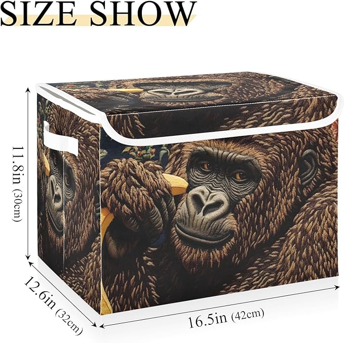 Storage Cube with Lid Gorilla with Banana Print 16.5×12.6×11.8 IN Collapsible Large Capacity Foldable Storage Basket Bin Organizer