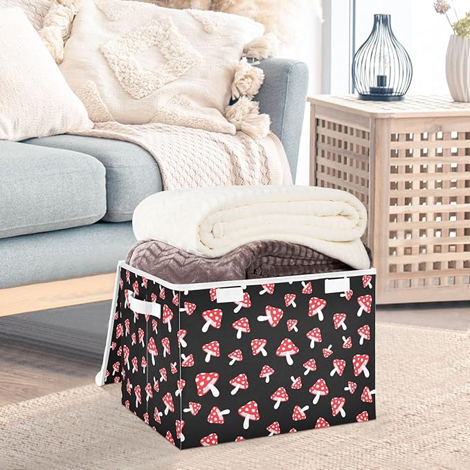 Storage Box Mushroom Cartoon Closet Storage Bins with Lids Foldable Oxford Fabric Storage Box for Home Bedroom Closet Office (16.5x12.6x11.8 in)