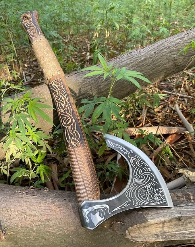 Empire Handmade High Carbon Steel Viking Axe - Valhalla Axe with Sheath - Hunting Axe - Camping Axe - Outdoor Tools - Bearded Axe - Axe Shop Online by Empire Industry