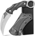 Ccanku C1692 Carbon Fiber Fixed Blade KnifeD2 Steel G10 Handle 4 Inches Camping EDC Tools Survival Claw Teeth Knife with Kydex Sheaths(Silver) … …