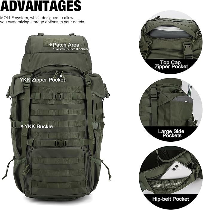 Mardingtop 70L Internal Frame Backpack for HuntingCampingHiking Backpacking Backpack with Rain Cover