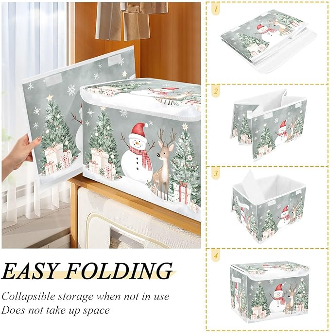 senya Christmas Baskets Collapsible Storage Bins with Lids Snowman Deer Christmas Tree Storage Boxes Clothes Baskets for Organizing