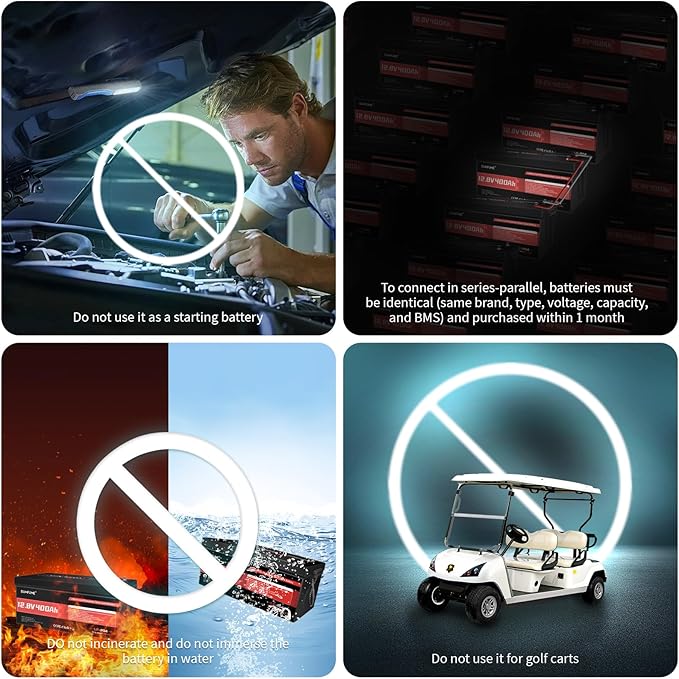 12V 400Ah LiFePO4 Battery 5120Wh Rechargeable Lithium Iron Phosphate Battery Built-in 200A BMS 15000+ Cycles for RV Solar Off-Grid Applications and Home Energy Storage