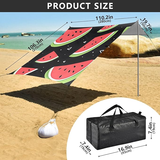 ALAZA Black Watermelon Triangle Pattern Beach Tent Sun Shelter Portable Canopy Sunshade for Outdoor Camping Picnics Backyard Fun 10x9 ft