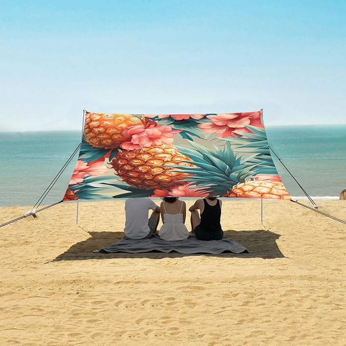 ALAZA Pineapples Red Floral Beach Tent Sun Shelter Portable Canopy Sunshade for Outdoor Camping Picnics Backyard Fun 10x9 ft