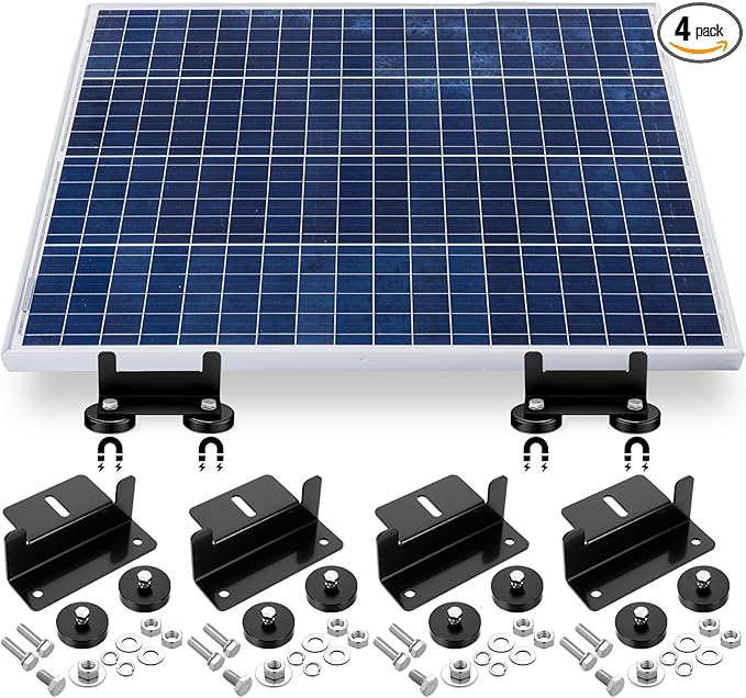 1200 Lbs No Drill Magnetic Solar Panel Mount Bracket Solar Panel Mounting Z Brackets for Sheds Roofs Walls Boats Trucks Trailers Lightweight Aluminum Corrosion-Free(Black 4 Pack)