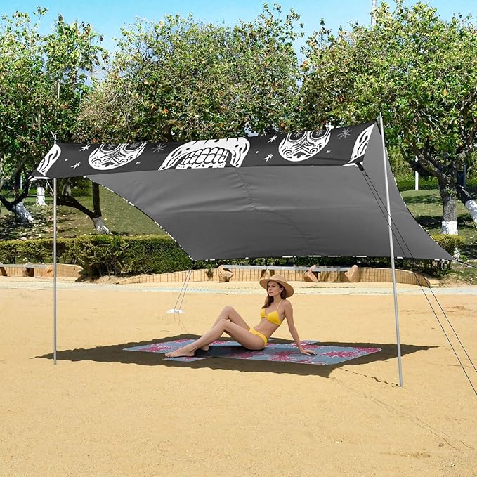 ALAZA Sugar Skull The Day of Dead Black White Beach Tent Sun Shelter Portable Canopy Sunshade for Outdoor Camping Picnics Backyard Fun 10x9 ft