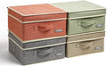 YueYue Small 4 Pack Fabric Stroage Box with Lids Linen Foldable Stroage Box with lids 4 Color Set 12.4in/12in/6.7in