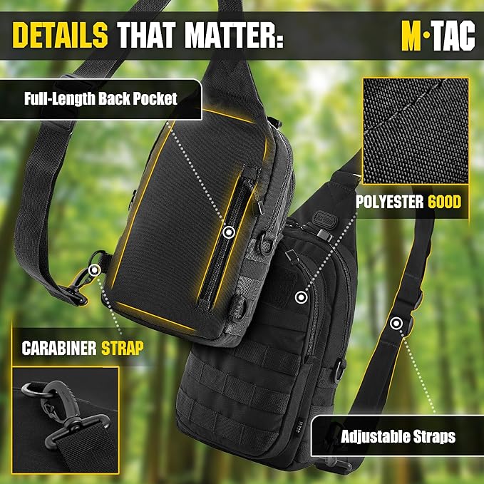 M-Tac Shoulder Bag Tactical Sling Bag for Men Small Back Pack- Crossbody Suitable as a Chest Pack Sling Mini Backpack