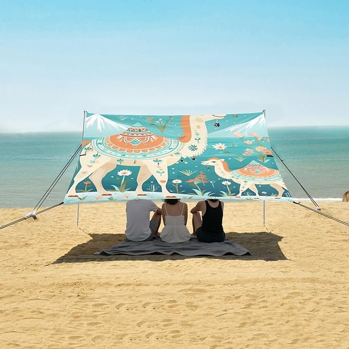 Green Camel Flower Stable Beach Tent UPF50+ Water-Resistant Large Sun Shelter with Sand Pockets for Camping Picnics Backyard &amp Fishing