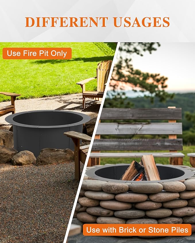 BPS 36 Inch Fire Pit Ring Heavy Duty Metal Round Fire Pit for Outdoor DIY Wood Burning Backyard Camping Patio Bonfire