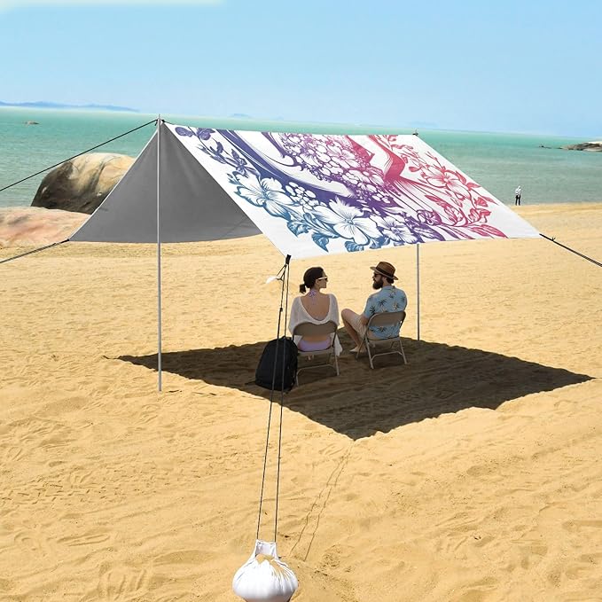 ALAZA Wedding Couple Gradient Color Beach Tent Sun Shelter UPF50+ Protection Beach Shade Canopy w/ 4 Sandbags for Outdoor Camping Fishing Backyard Fun Picnic 10x9 ft