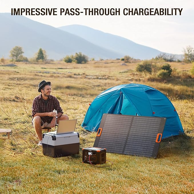 Portable Power Station 500W(Peak 1000W) 519Wh Outdoor Solar Generator Backup Battery Pack with 2 110V AC Outlets 500W 10-Port Powerhouse for RV/Van Camping Fishing Climbing Road Trip Home Emergency