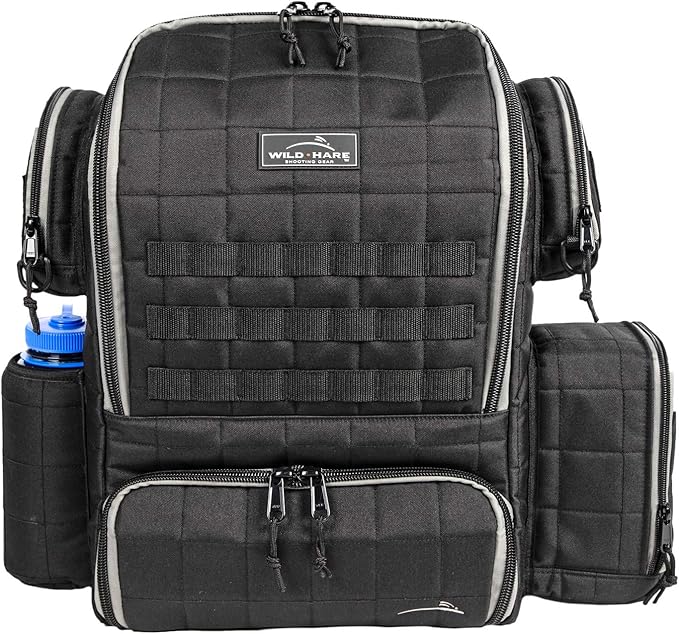Wild Hare Shooting Gear Deluxe Competition Range Backpack Gun Range Bag for Handguns and Ammo Shooting Duffle Range Pistol Bag Multiple Compartments - Black