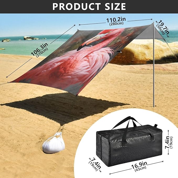 ALAZA Tropic Pink Flamingo Beach Tent Sun Shelter Portable Canopy Sunshade for Outdoor Camping Picnics Backyard Fun 10x9 ft