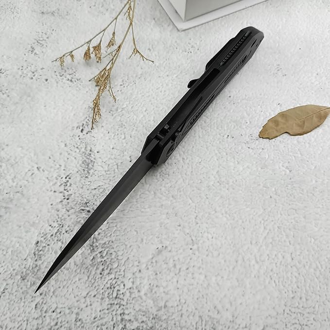 8.3'' Easy Opening Pocket KnifeButton Lock Folding Knives3.54 D2 Black BladeAluminum Alloy Handles and Reversible PocketclipCamping EDC Tool for Men's Gifts