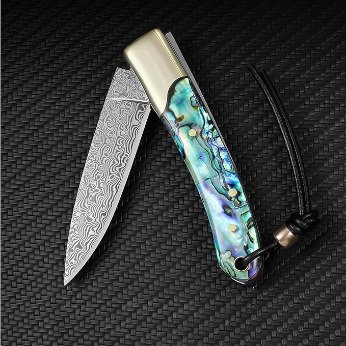 Damascus Steel Knife Knives for Men HRC 60 Pocket Knives Hand-Forged Damascus Folding Knife Camping Gear Lightweight Outdoor Knife for Backpacking Gift Ideas for Boyfriend