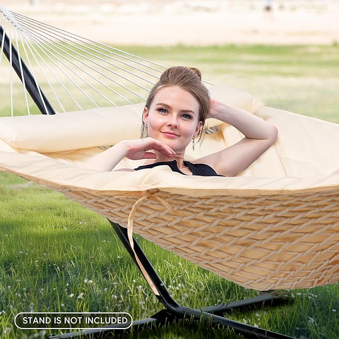 SUNCREAT Hammocks Replacement Hammock for Stand 475 lbs Capacity Two Person Backyard Hammock with Pad for Outside Beige