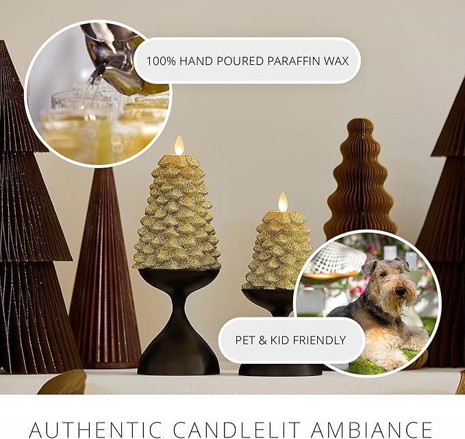 Luminara Rich Gold Glitter Flameless LED Candle North Tree Moving Flame Pillar (3.8 x 6)