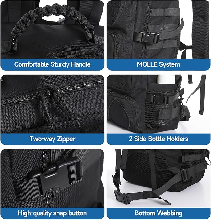 Tactical Backpack for Men 35L Travel Military Backpack with Shoe Compartment 1000D Water Resistant Molle Army Tactical Gear Assault Pack Bag Rucksack for Outdoor Survival Hiking Gym Black