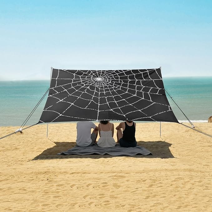 ALAZA Web Black Background Beach Tent Sun Shelter Portable Canopy Sunshade for Outdoor Camping Picnics Backyard Fun 10x9 ft