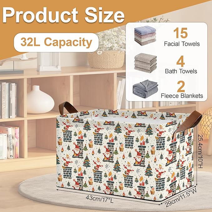Christmas Tree Gift Storage Bin with Handles Basket Storage Organizer for Shelves Closet Nursery Book Laundry Hamper &amp Home Decor